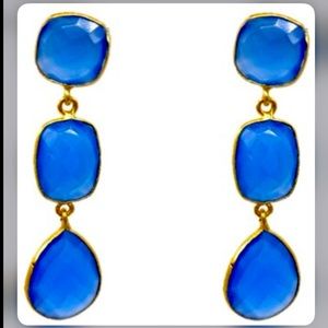 ADORNIA 14K Yellow Gold Vermeil Three Blue Chalcedony Drop earrings